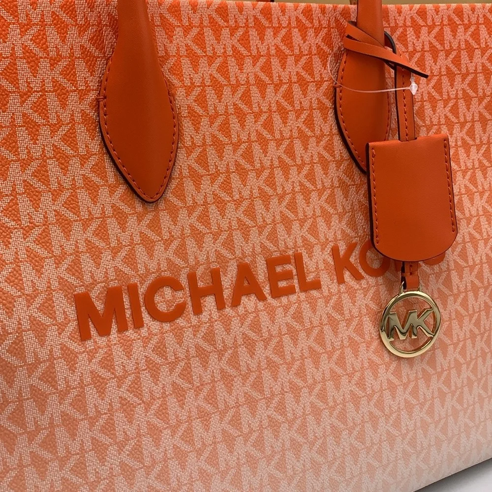 Michael Kors Mirella Medium Ombré Logo Tote Bag Poppy  NWT